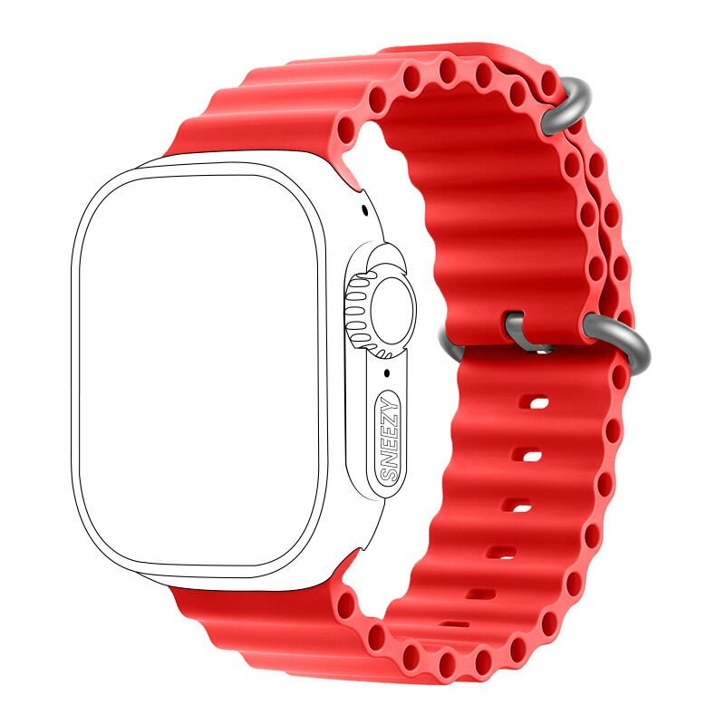 Apple Watch 49mm Ultra Seri Uyumlu Seaflex Ocean Silikon Kordon Kırmızı