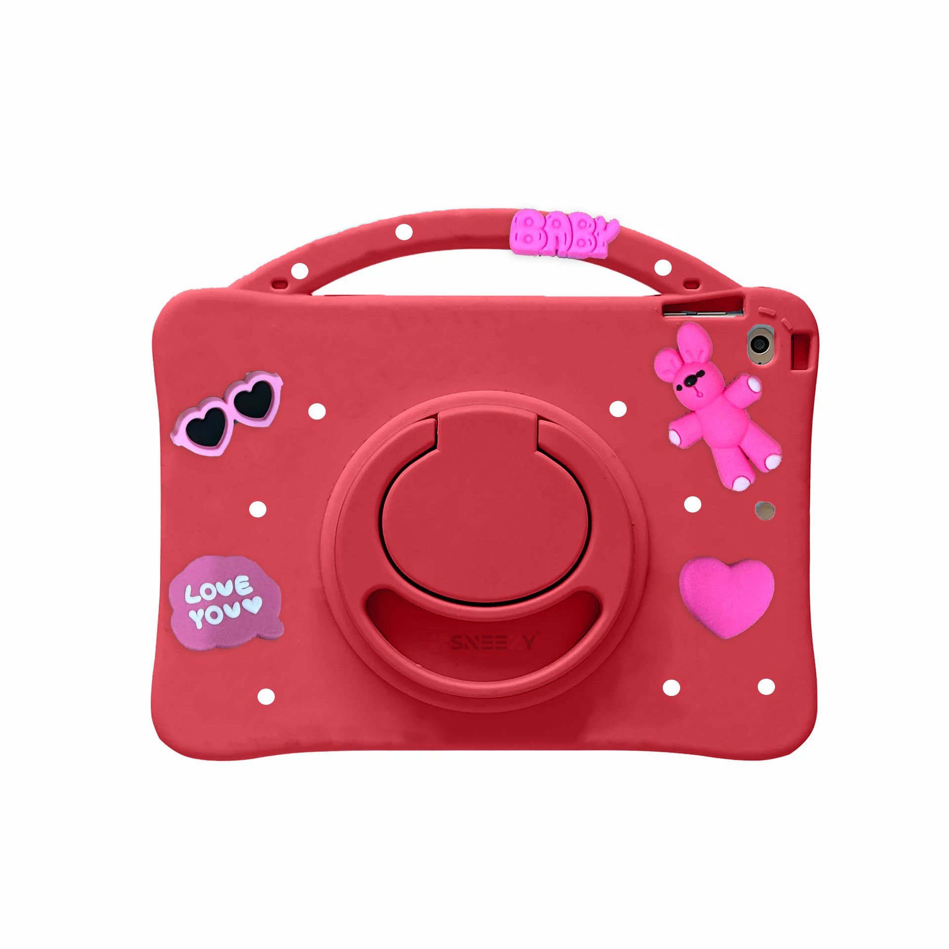 Samsung Tab A7 Lite T220 8.7 İnç Jolly Döner Standlı Kids Çocuk Tablet Kılıfı Kırmızı - Kırmızı