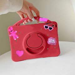 Samsung Tab A7 Lite T220 8.7 İnç Jolly Döner Standlı Kids Çocuk Tablet Kılıfı Kırmızı - Kırmızı