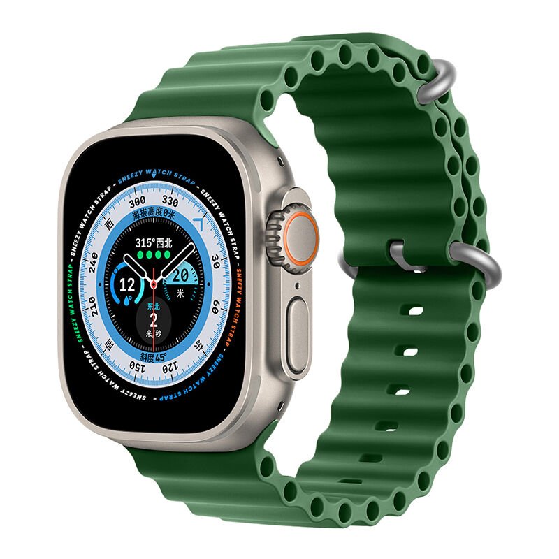 Apple Watch 49mm Ultra Seri Uyumlu Seaflex Ocean Silikon Kordon Haki