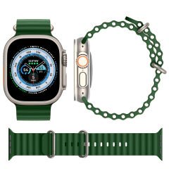 Apple Watch 49mm Ultra Seri Uyumlu Seaflex Ocean Silikon Kordon Haki