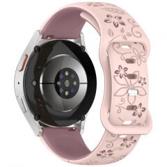 Samsung Galaxy Watch 6 7 Serisi ile Uyumlu FloraFlex Çiçek Desenli Silikon Kordon Pembe