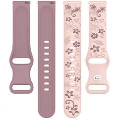 Samsung Galaxy Watch 6 7 Serisi ile Uyumlu FloraFlex Çiçek Desenli Silikon Kordon Pembe