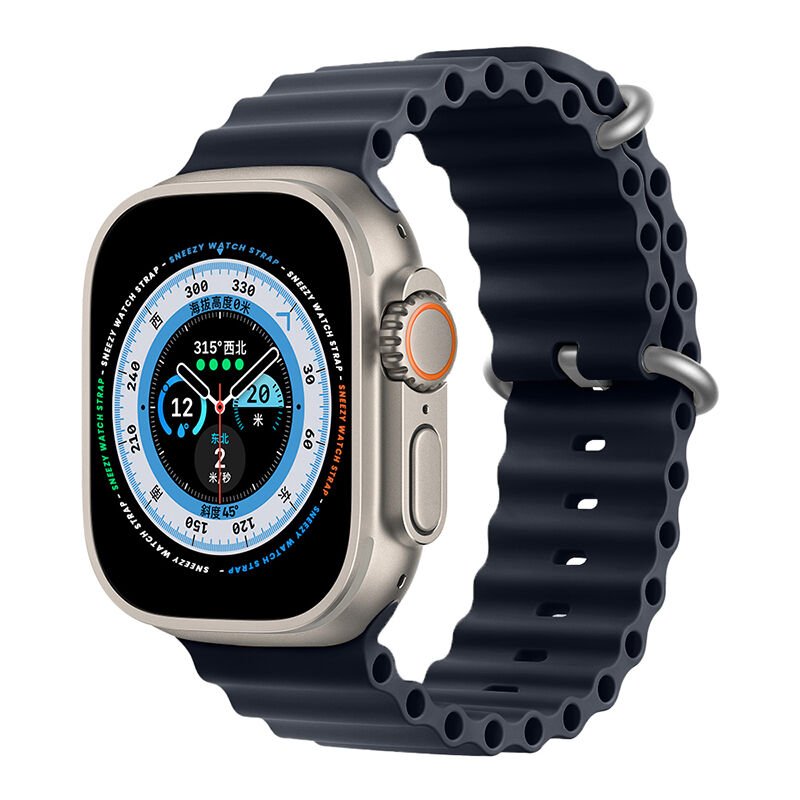 Apple Watch 49mm Ultra Seri Uyumlu Seaflex Ocean Silikon Kordon Midnight