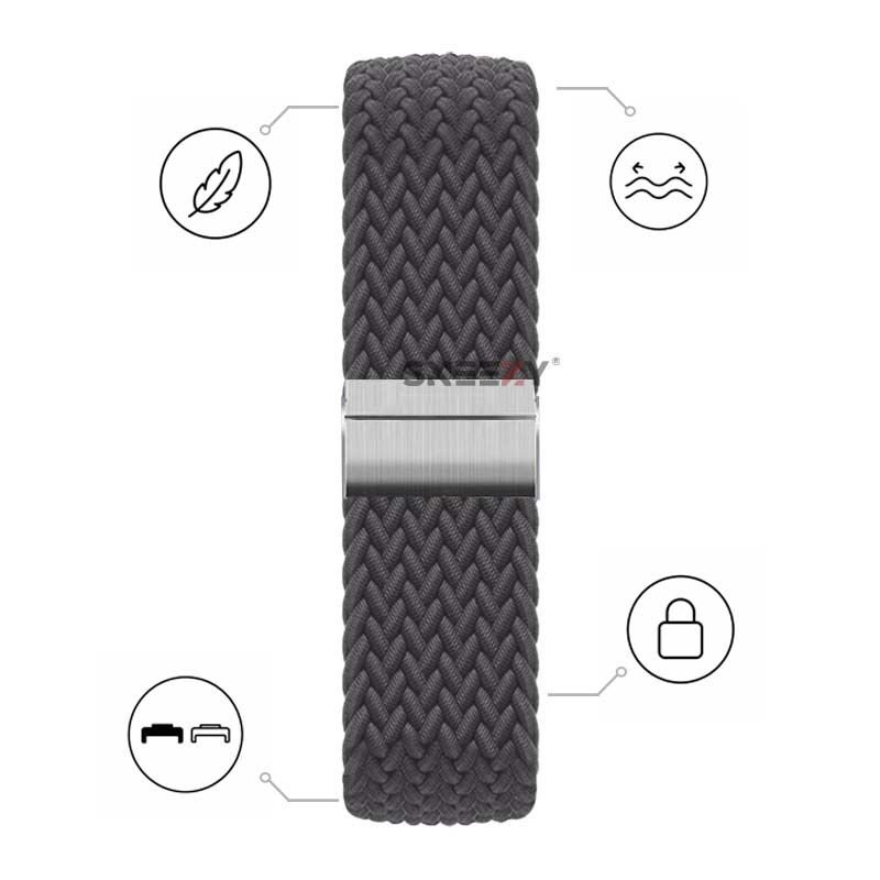 Huawei Watch Fit 5 Pro İle Uyumlu Metal Klipsli Solo Fiberlink Yumuşak Kumaş Örgü Kordon