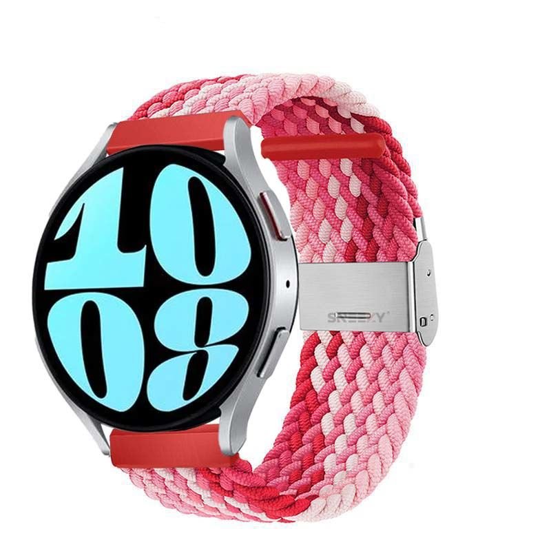 Sneezy Samsung Galaxy Watch Active Active 2 44mm-40mm 20mm Metal Klips Solo Fiberlink Örgü Kordon Kırmızı Beyaz