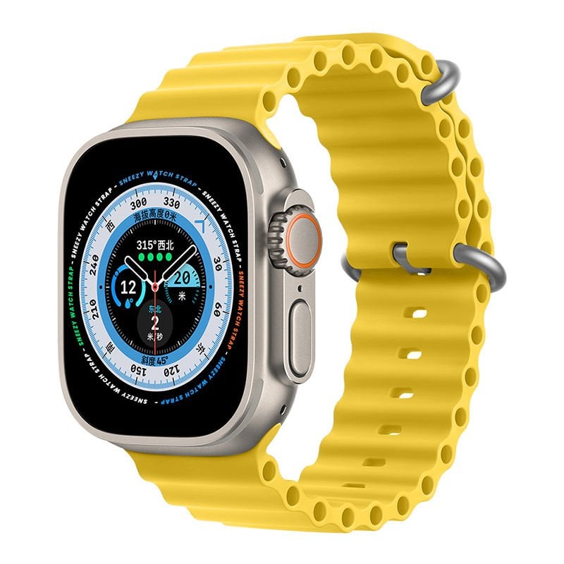 Apple Watch 49mm Ultra Seri Uyumlu Seaflex Ocean Silikon Kordon Sarı