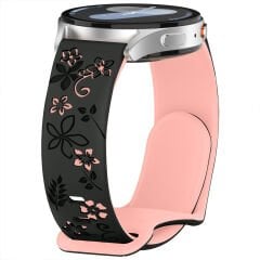 Samsung Galaxy Watch 6 7 Serisi ile Uyumlu FloraFlex Çiçek Desenli Silikon Kordon Pudra
