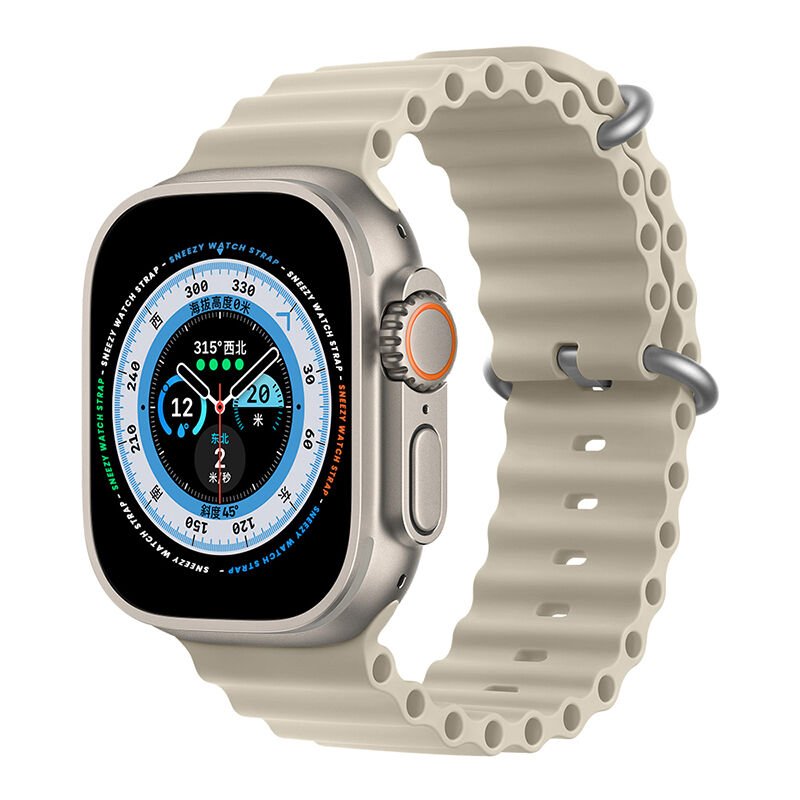 Apple Watch 49mm Ultra Seri Uyumlu Seaflex Ocean Silikon Kordon Starlight