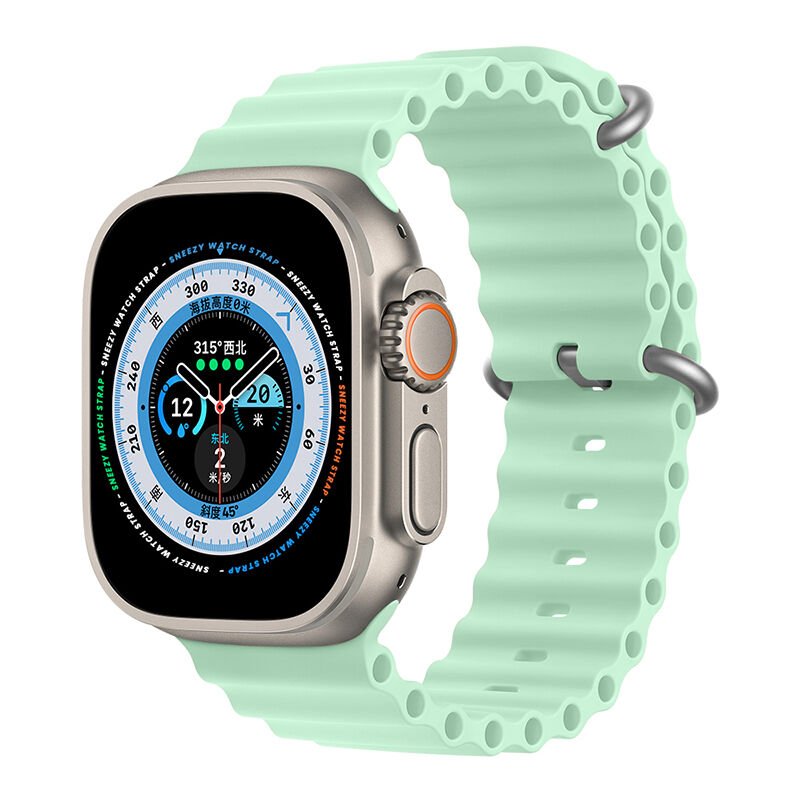 Apple Watch 49mm Ultra Seri Uyumlu Seaflex Ocean Silikon Kordon Su yeşili