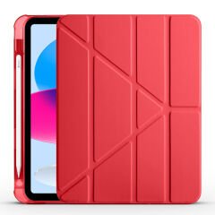 İpad 10.Nesil 10.9 inç 2022 Uyumlu Üçgen Katlanabilir Kalemlikli Yatay Dikey Standlı Akıllı Kılıf Kırmızı - Kırmızı