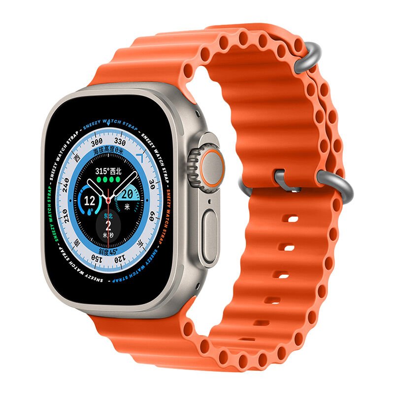 Apple Watch 49mm Ultra Seri Uyumlu Seaflex Ocean Silikon Kordon Turuncu