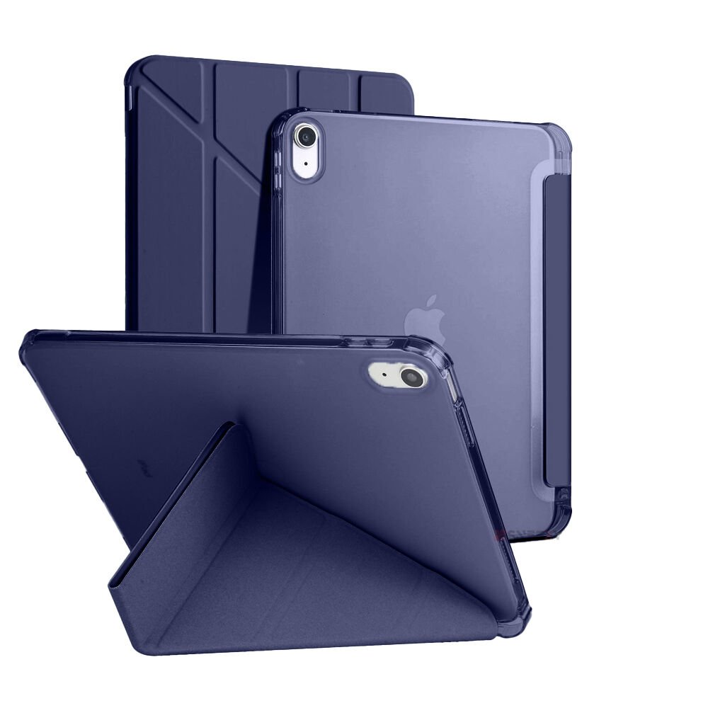 İpad 10.Nesil 10.9 inç 2022 Uyumlu Üçgen Katlanabilir Kalemlikli Yatay Dikey Standlı Akıllı Kılıf Lacivert - Lacivert