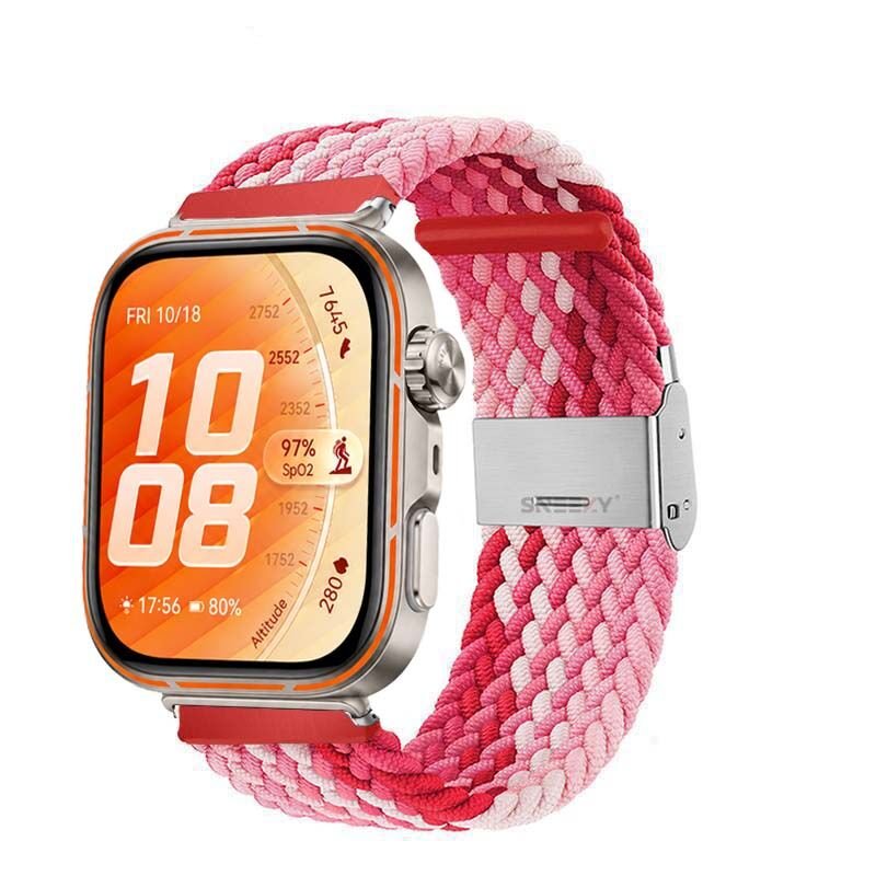 Huawei Watch Fit 5 Pro İle Uyumlu Metal Klipsli Solo Fiberlink Yumuşak Kumaş Örgü Kordon Kırmızı Beyaz