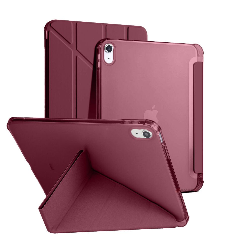 İpad 10.Nesil 10.9 inç 2022 Uyumlu Üçgen Katlanabilir Kalemlikli Yatay Dikey Standlı Akıllı Kılıf Mürdüm - Mürdüm