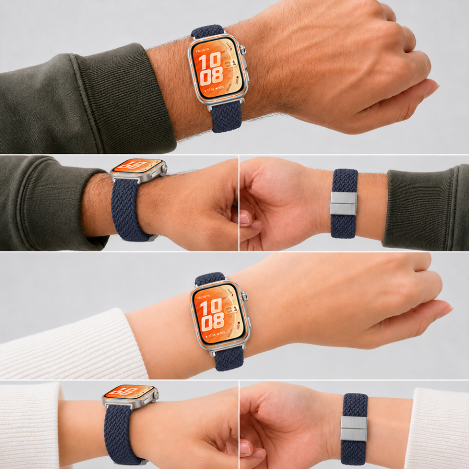 Huawei Watch Fit 5 Pro İle Uyumlu Metal Klipsli Solo Fiberlink Yumuşak Kumaş Örgü Kordon Lacivert