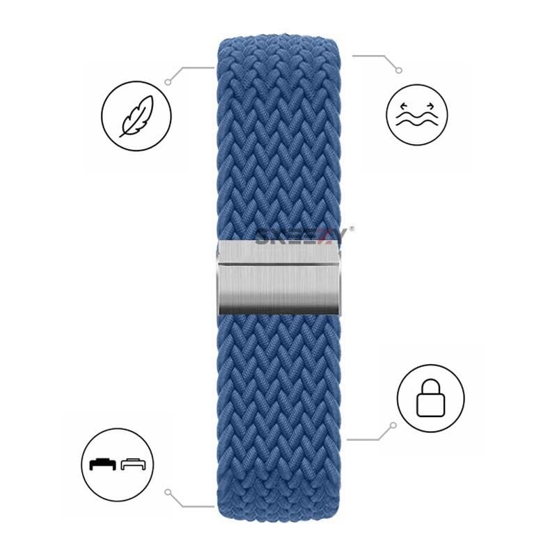 Huawei Watch Fit 5 Pro İle Uyumlu Metal Klipsli Solo Fiberlink Yumuşak Kumaş Örgü Kordon Mavi