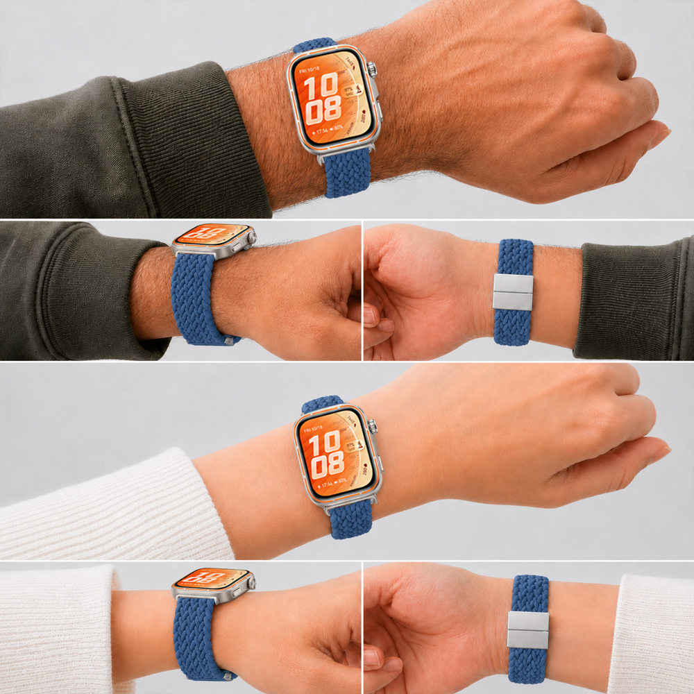 Huawei Watch Fit 5 Pro İle Uyumlu Metal Klipsli Solo Fiberlink Yumuşak Kumaş Örgü Kordon Mavi