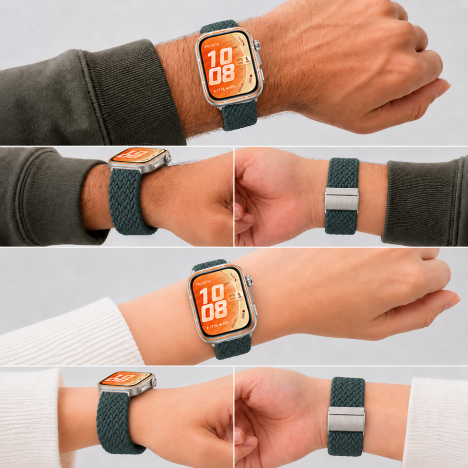 Huawei Watch Fit 5 Pro İle Uyumlu Metal Klipsli Solo Fiberlink Yumuşak Kumaş Örgü Kordon Petrol