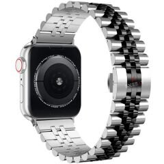 Apple Watch 42mm 44mm 45mm 1 2 3 4 5 6 7 8 Se Seri Uyumlu Ironmesh Döküm Çelik Metal Kordon Gümüş - Siyah