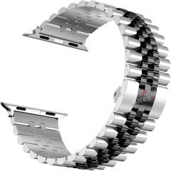 Apple Watch 42mm 44mm 45mm 1 2 3 4 5 6 7 8 Se Seri Uyumlu Ironmesh Döküm Çelik Metal Kordon Gümüş - Siyah
