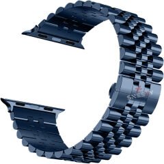 Apple Watch 42mm 44mm 45mm 1 2 3 4 5 6 7 8 Se Seri Uyumlu Ironmesh Döküm Çelik Metal Kordon Lacivert