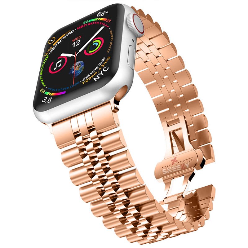 Apple Watch 42mm 44mm 45mm 1 2 3 4 5 6 7 8 Se Seri Uyumlu Ironmesh Döküm Çelik Metal Kordon Rosegold
