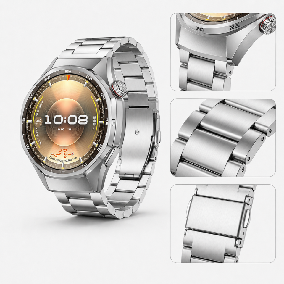 Huawei Watch GT6 Pro 46mm İle Uyumlu Katlanır Klipsli Paslanmaz Çelik Saat Kordonu