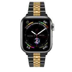 Apple Watch 42mm 44mm 45mm 1 2 3 4 5 6 7 8 Se Seri Uyumlu Ironmesh Döküm Çelik Metal Kordon Siyah - Gold