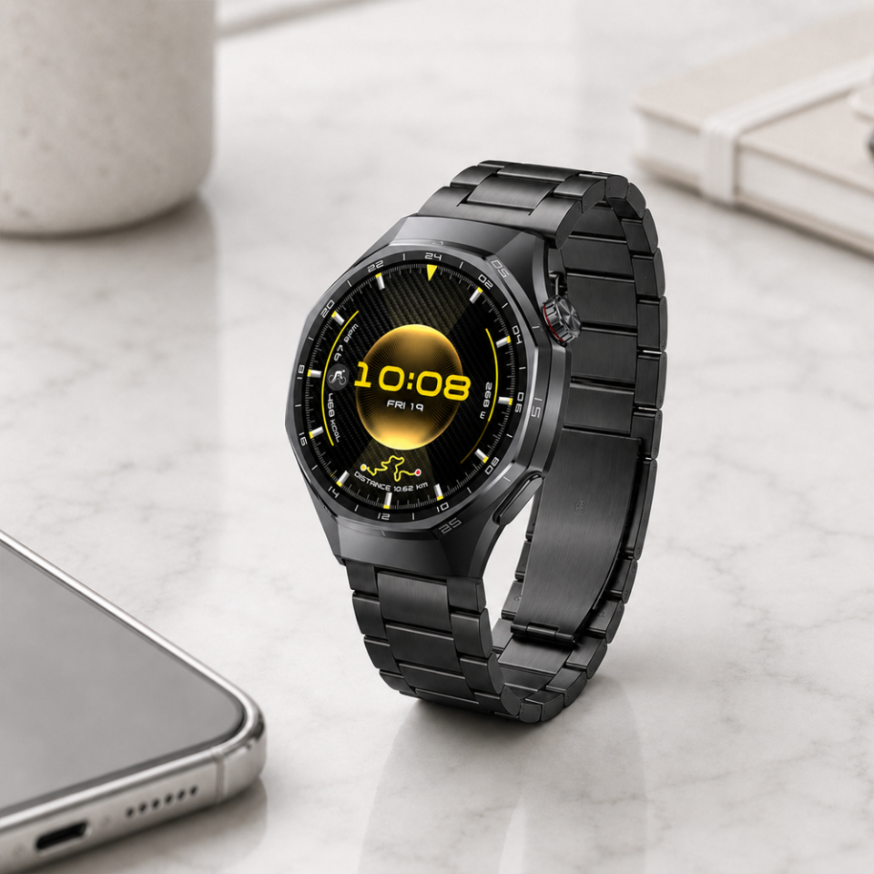 Huawei Watch GT6 Pro 46mm İle Uyumlu Katlanır Klipsli Paslanmaz Çelik Saat Kordonu Siyah