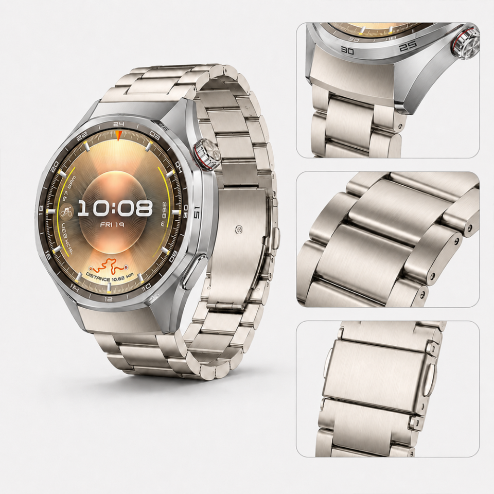 Huawei Watch GT6 Pro 46mm İle Uyumlu Katlanır Klipsli Paslanmaz Çelik Saat Kordonu Starlight