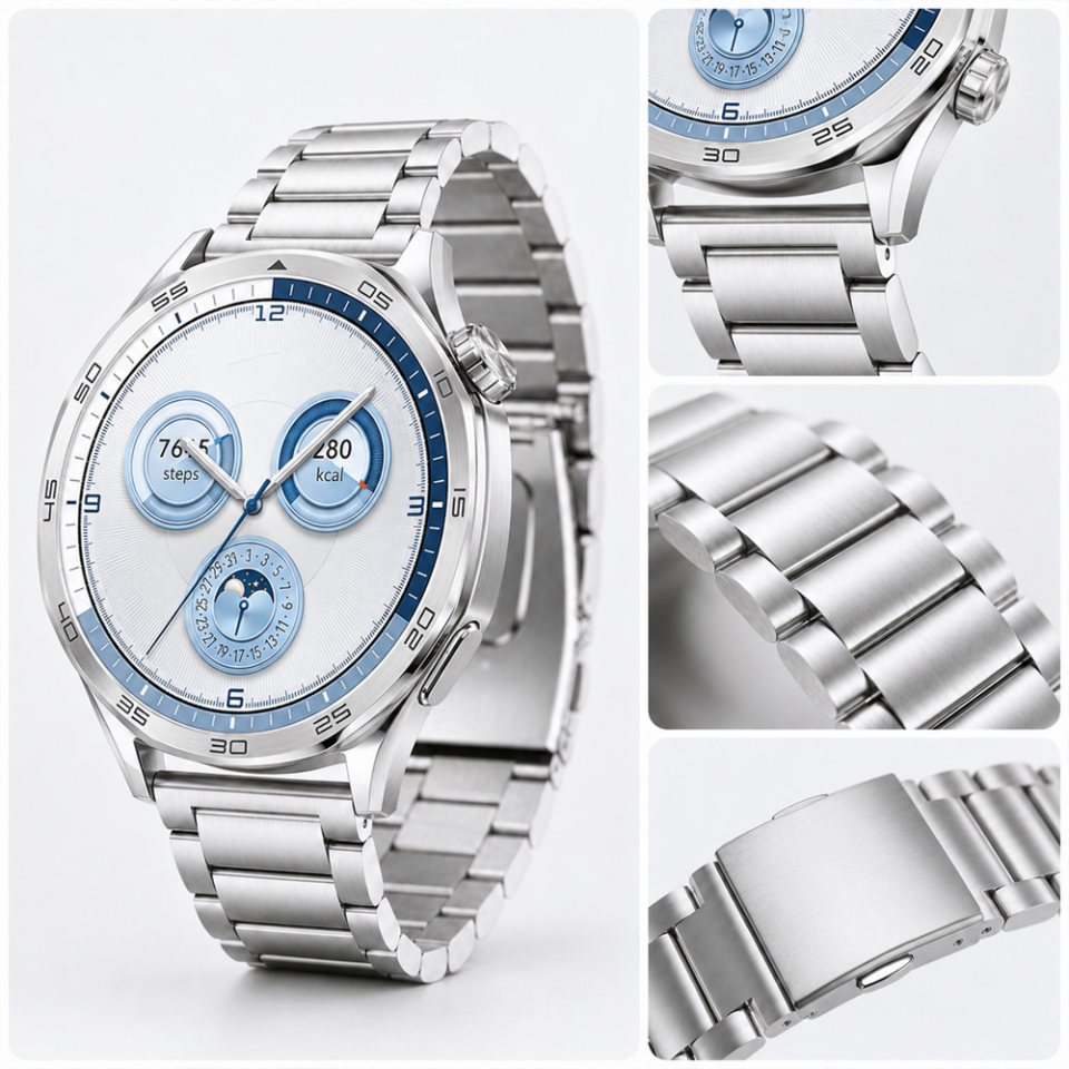Huawei Watch GT5 46mm İle Uyumlu Katlanır Klipsli Paslanmaz Çelik Saat Kordonu