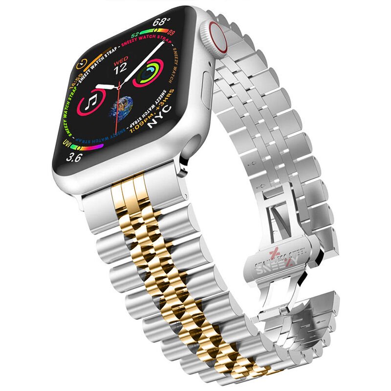 Apple Watch 38mm 40mm 41mm 1 2 3 4 5 6 7 8 Se Seri Uyumlu Ironmesh Döküm Çelik Metal Kordon Gümüş - Gold