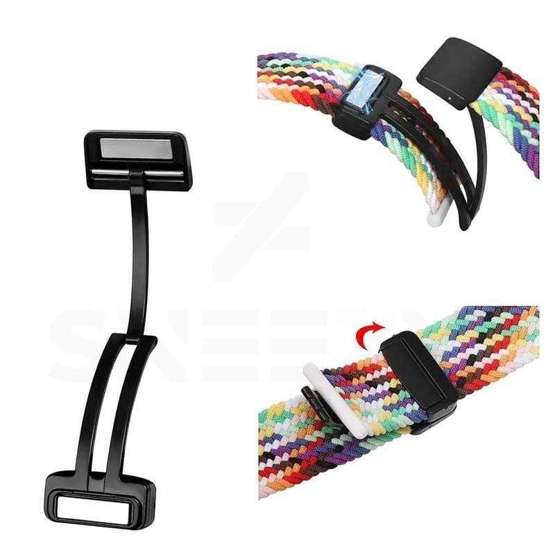 Huawei Watch GT5 46mm Uyumlu Kordon Manyetik Metal Tokalı Kumaş Örgü Kordon Kırmızı Koyu