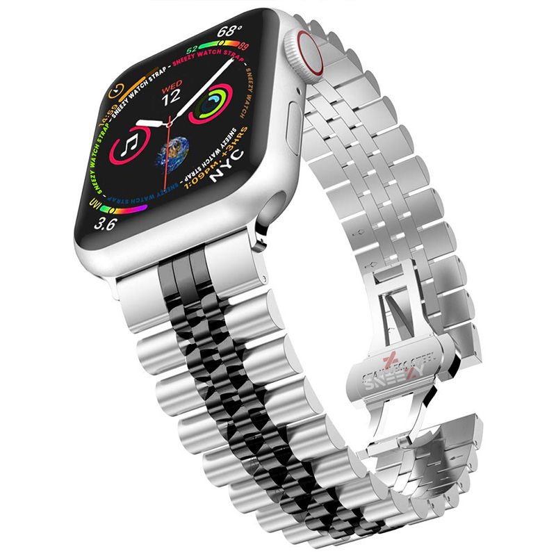 Apple Watch 38mm 40mm 41mm 1 2 3 4 5 6 7 8 Se Seri Uyumlu Ironmesh Döküm Çelik Metal Kordon Gümüş - Siyah