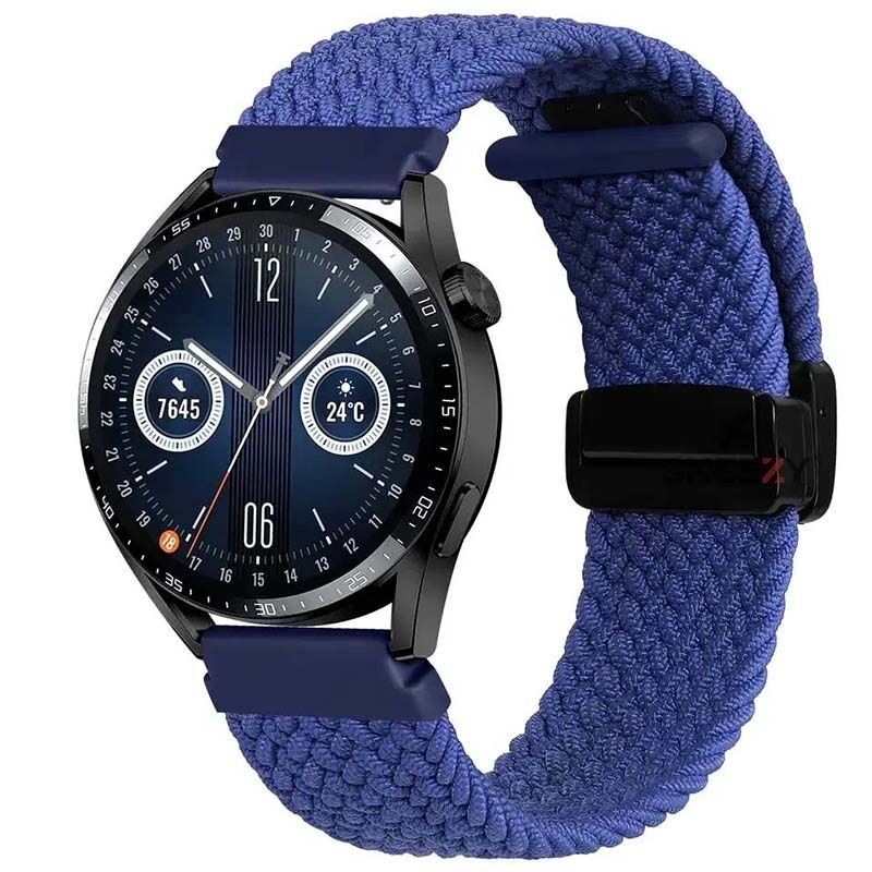 Huawei Watch GT5 46mm Uyumlu Kordon Manyetik Metal Tokalı Kumaş Örgü Kordon Mavi