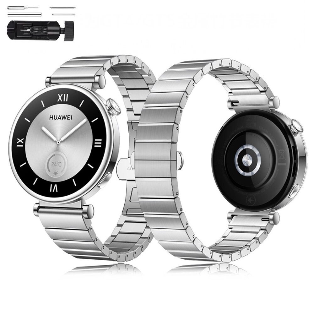 Huawei Watch GT4 41mm İle Uyumlu Renk Detaylı 18mm Paslanmaz Çelik Metal Kordon Kayış Gümüş