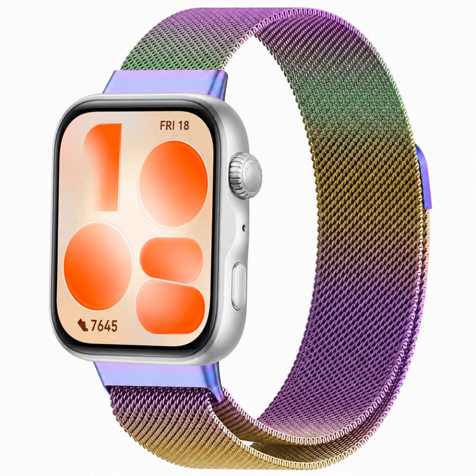 Huawei Watch Fit 5 Uyumlu Milanese Örgü Metal Mıknatıslı Ayarlanabilir Kordon Rainbow