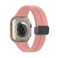 Apple Watch 49mm Ultra Seri Uyumlu Coastal Manyetik Tokalı Silikon Kordon Pembe Açık