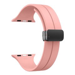 Apple Watch 49mm Ultra Seri Uyumlu Coastal Manyetik Tokalı Silikon Kordon Pembe Açık