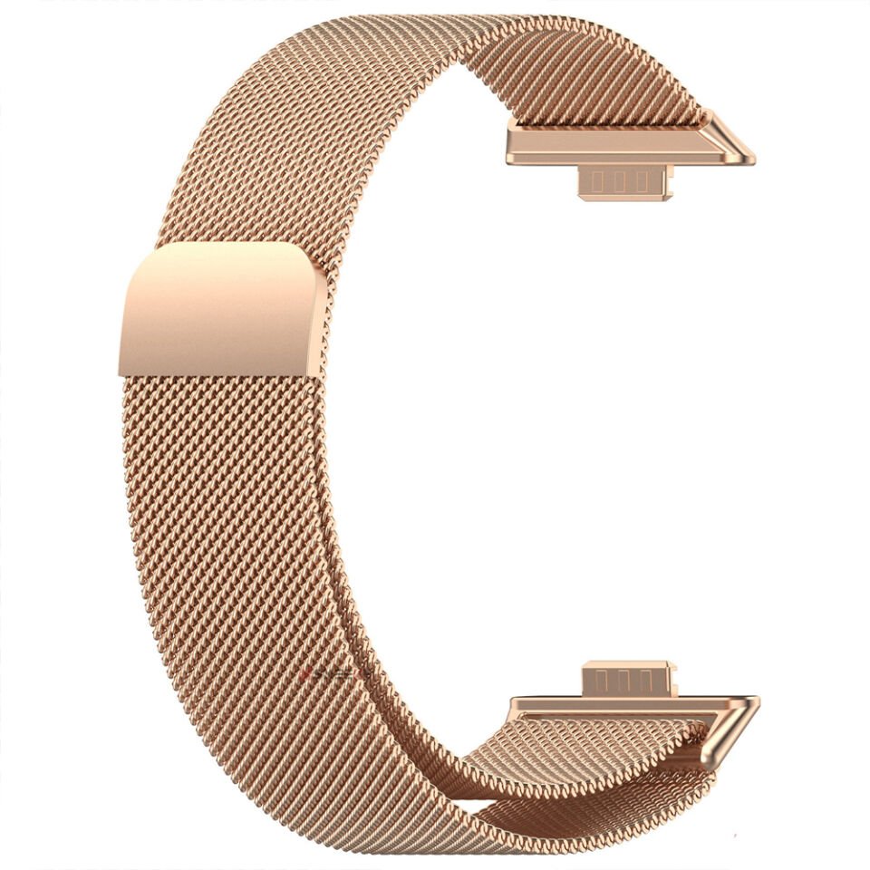 Huawei Watch Fit 5 Uyumlu Milanese Örgü Metal Mıknatıslı Ayarlanabilir Kordon Rose Gold