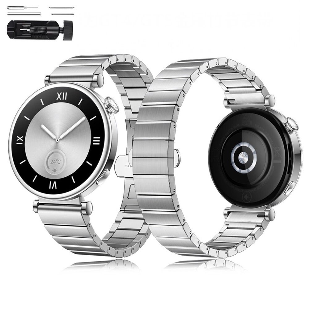 Huawei Watch GT5 41mm İle Uyumlu Renk Detaylı 18mm Paslanmaz Çelik Metal Kordon Kayış Gümüş