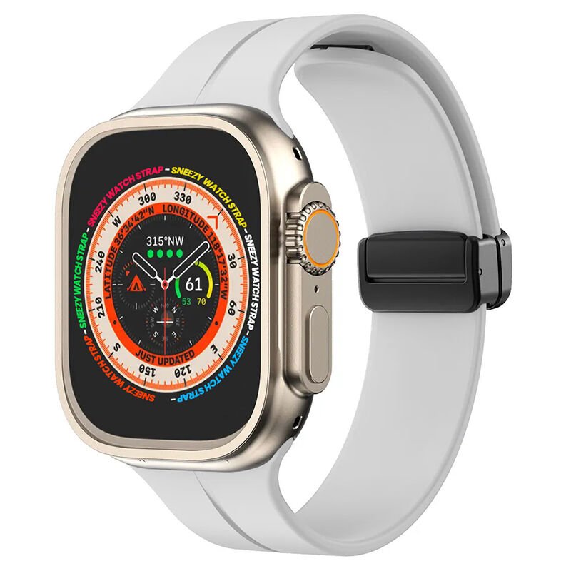 Apple Watch 49mm Ultra Seri Uyumlu Coastal Manyetik Tokalı Silikon Kordon Beyaz