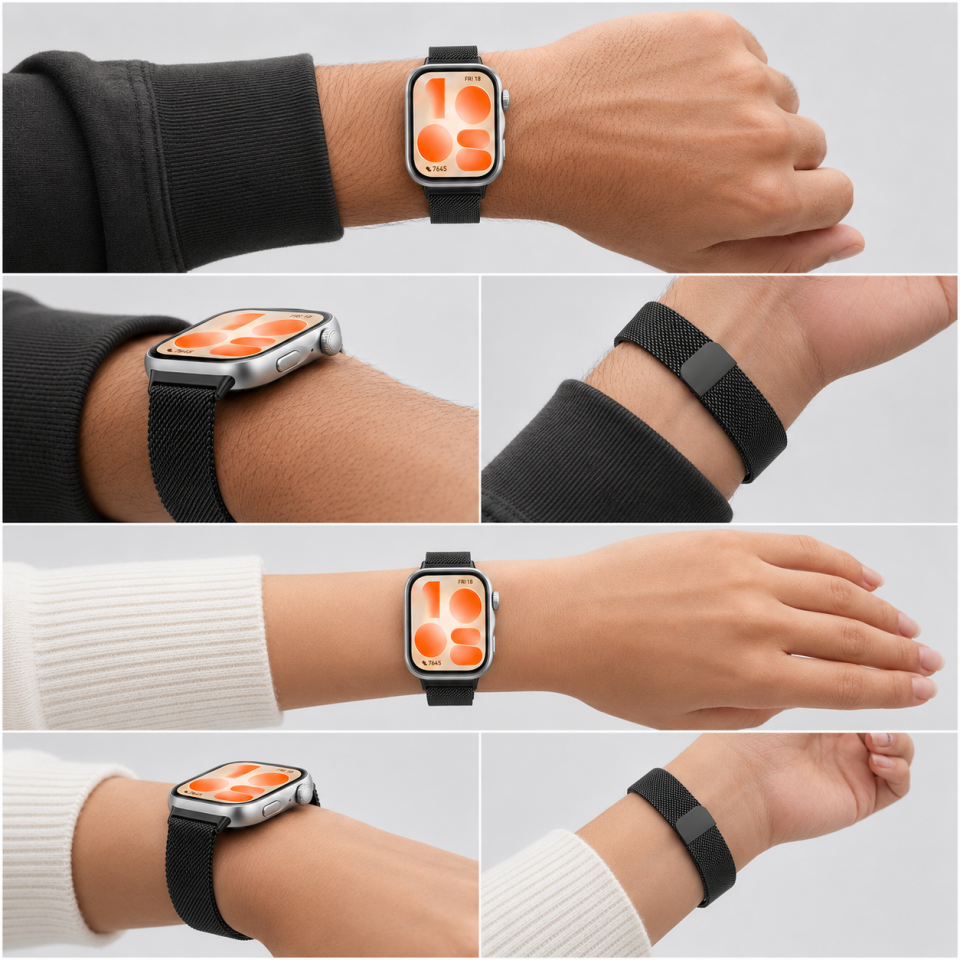Huawei Watch Fit 5 Uyumlu Milanese Örgü Metal Mıknatıslı Ayarlanabilir Kordon Siyah