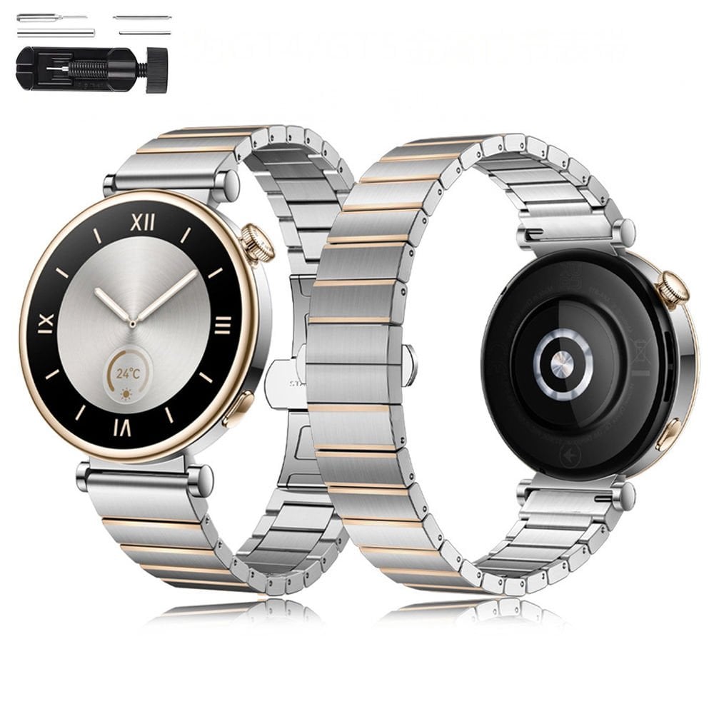 Huawei Watch GT5 41mm İle Uyumlu Renk Detaylı 18mm Paslanmaz Çelik Metal Kordon Kayış Rosegold