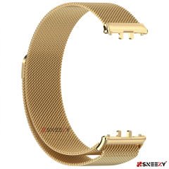 Sneezy Samsung Galaxy Fit 3 İle Uyumlu Woven Wire Tasarım Metal Hasır Kordon Gold - Gold