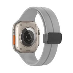 Apple Watch 49mm Ultra Seri Uyumlu Coastal Manyetik Tokalı Silikon Kordon Gri