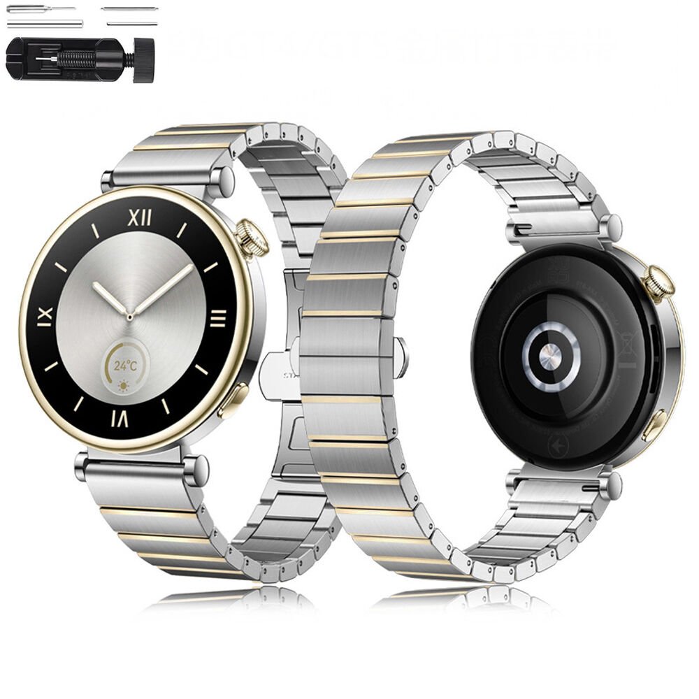 Huawei Watch GT5 41mm İle Uyumlu Renk Detaylı 18mm Paslanmaz Çelik Metal Kordon Kayış Gold