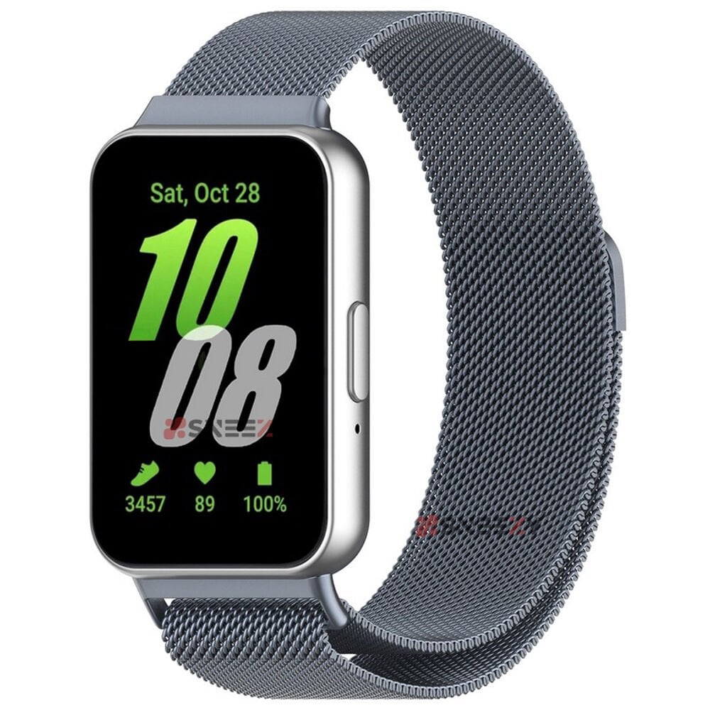 Sneezy Samsung Galaxy Fit 3 İle Uyumlu Woven Wire Tasarım Metal Hasır Kordon Koyu Gri - Koyu Gri