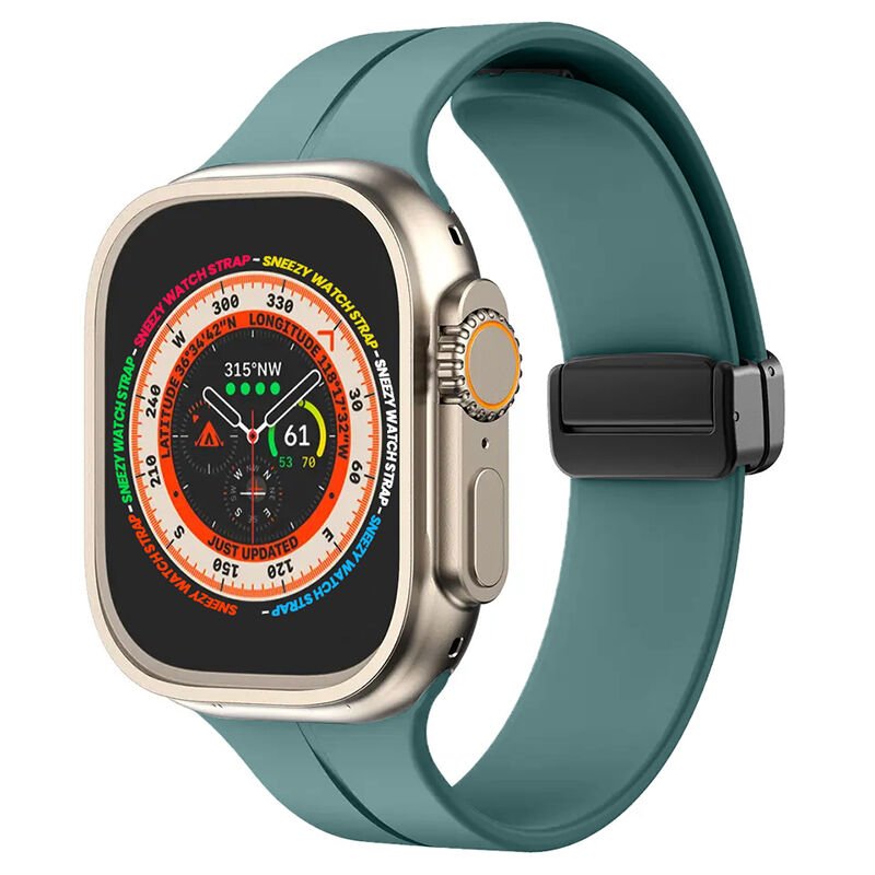 Apple Watch 49mm Ultra Seri Uyumlu Coastal Manyetik Tokalı Silikon Kordon Haki